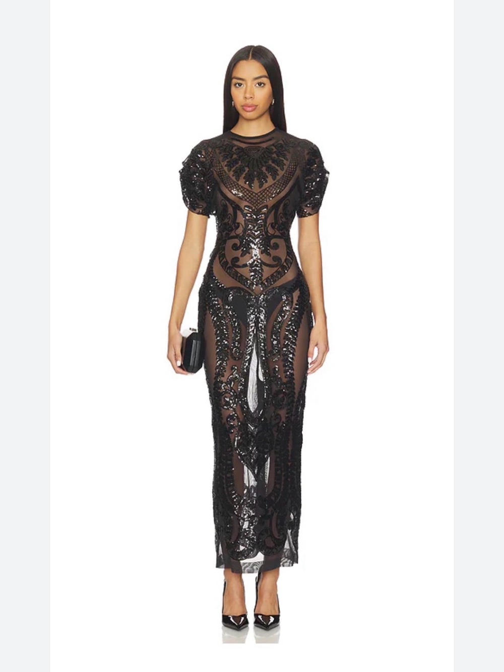 Norma Kamali Black Sheer Sequin Maxi Dress
